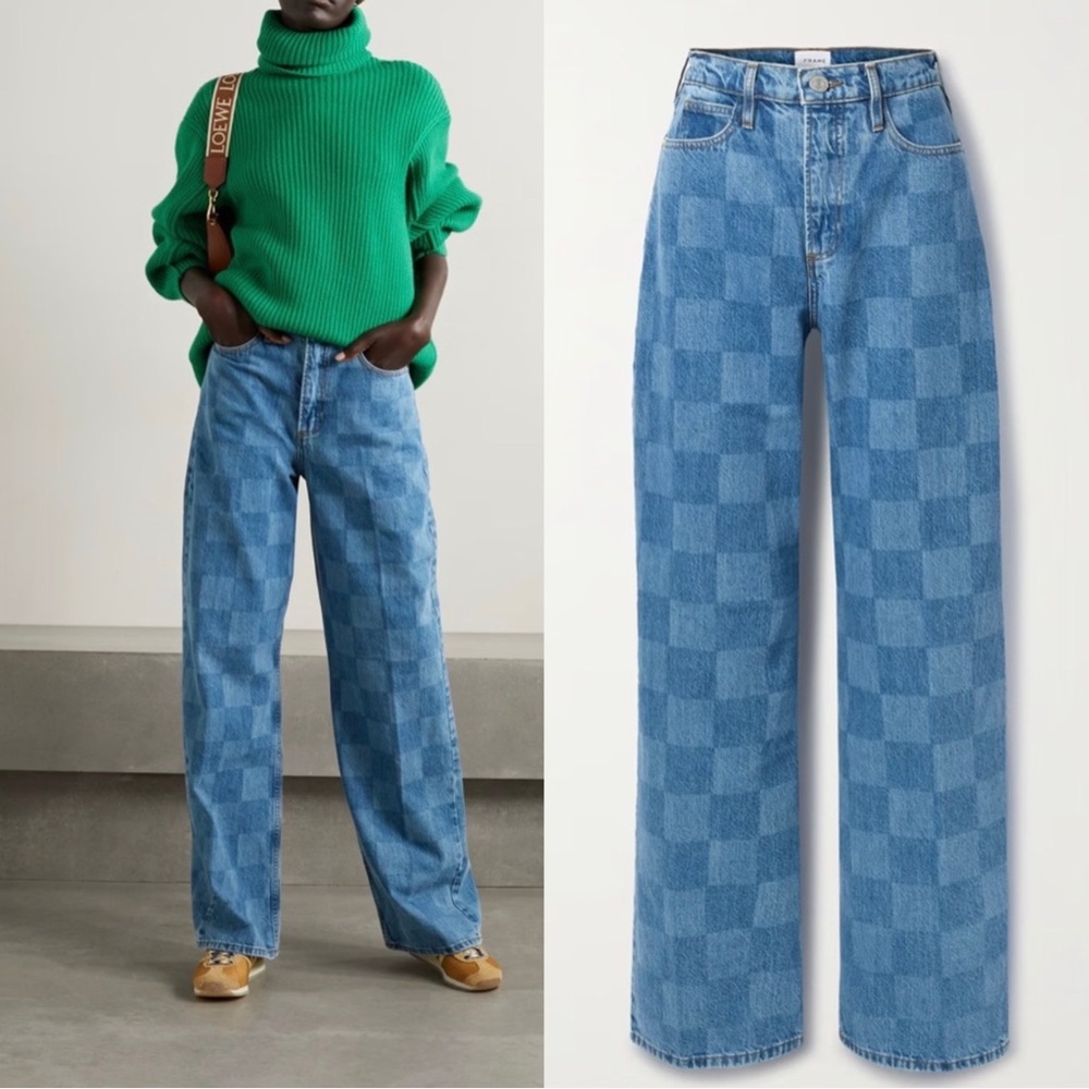 FRAME 'LE HIGH N TIGHT' Wide Leg Checkered Jean Size 30